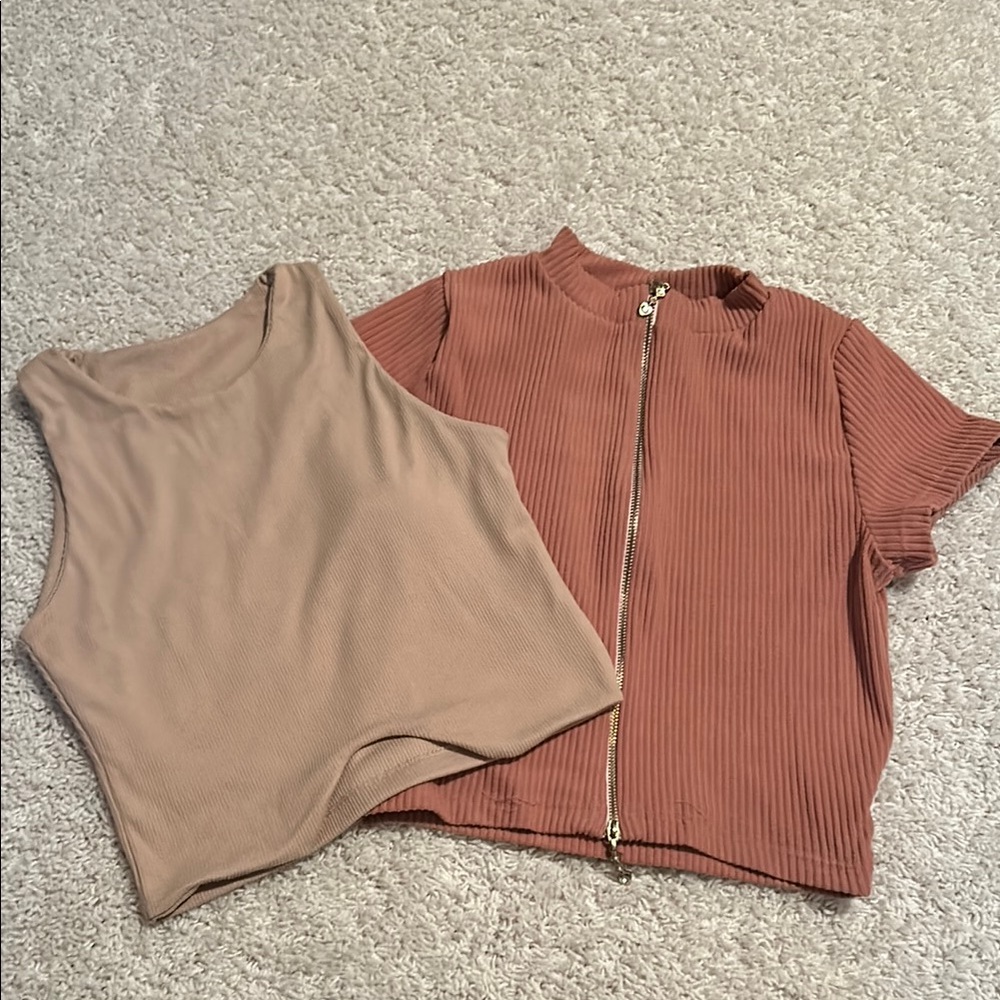 Stylish Tan and Pink Women's Tops Set